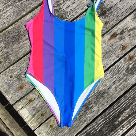 Forever 21 Other - Stripe scoop rainbow one piece L Forever 21
